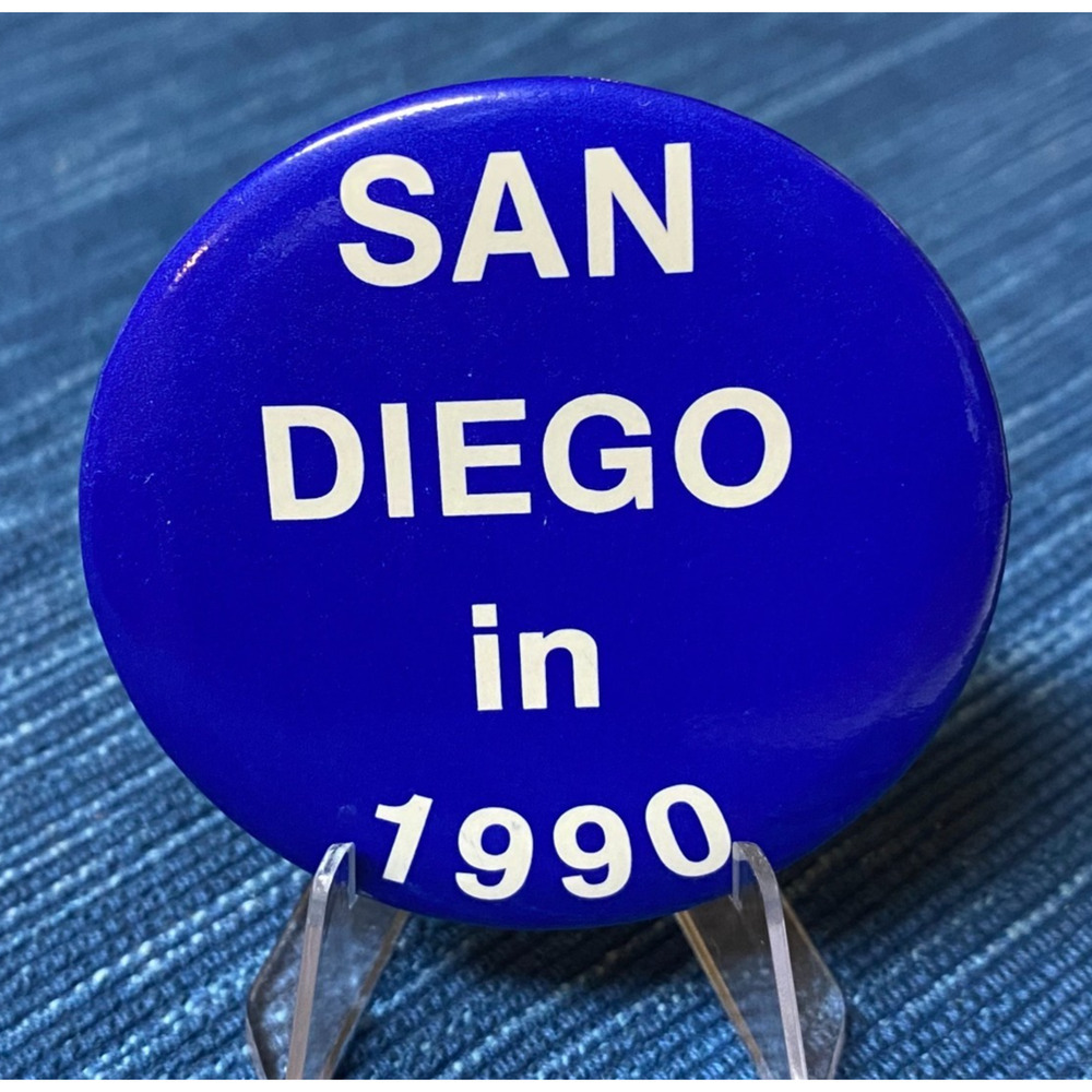 San Diego in 1990 California Vintage Button Pin Badge Pinback 2.25" Blue 58B